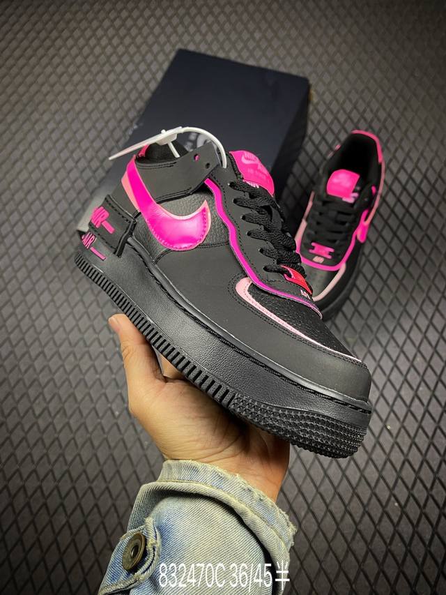 C 公司级耐克Nike Wmns Air Force 1 Shadow全新少女系解构主义设计 马卡龙空军一号轻量增高低帮百搭板鞋 为经典设计注入玩味元素 分层结