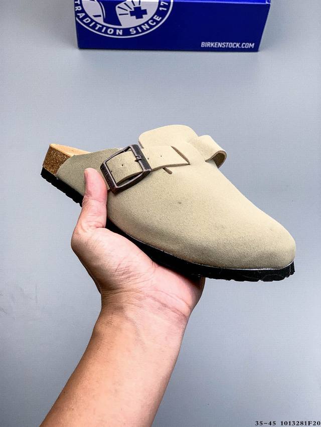 德国百年知名鞋履品牌 博肯Birkenstock 秋冬新款 勃肯半拖凉鞋系列包头拖鞋 广东原产#采用质地柔软牛皮革 中底搭载缓震软木橡胶 外置Eva轻量片装外底