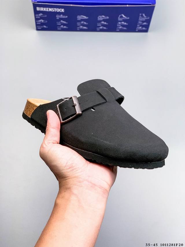 德国百年知名鞋履品牌 博肯Birkenstock 秋冬新款 勃肯半拖凉鞋系列包头拖鞋 广东原产#采用质地柔软牛皮革 中底搭载缓震软木橡胶 外置Eva轻量片装外底