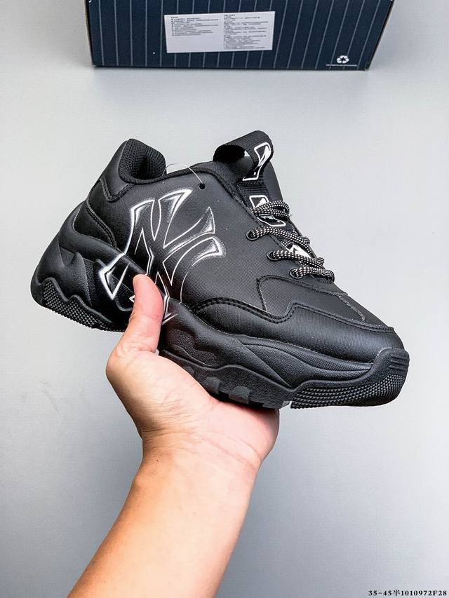 公司级！Mlb Chunky Liner 厚底休闲跑步鞋 Ny印花 牛皮材质运动鞋 1010972F28