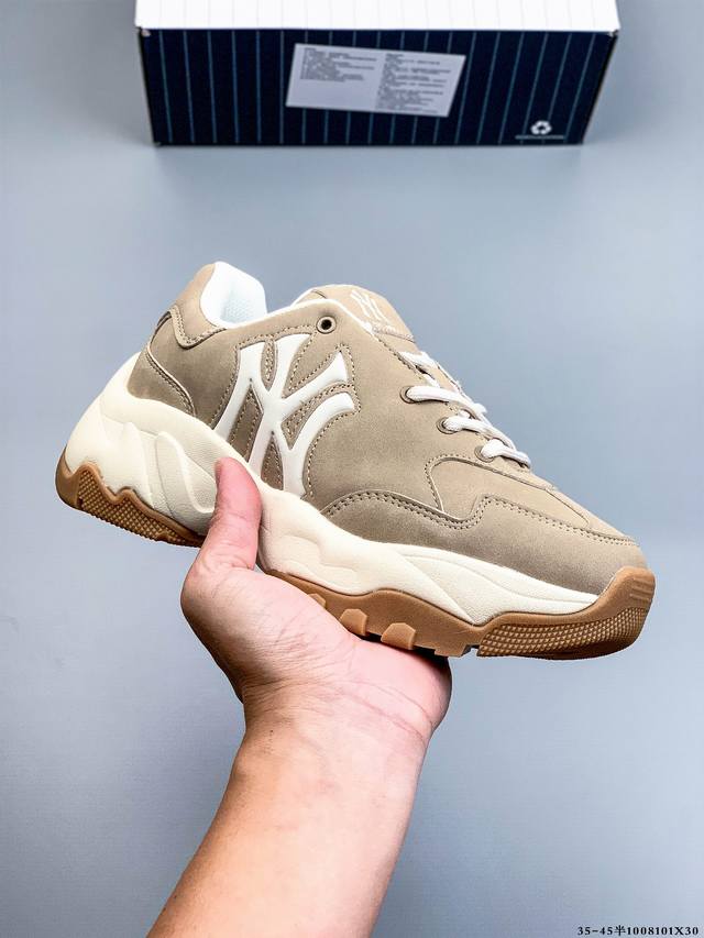 公司级！Mlb Chunky Liner 厚底休闲跑步鞋 Ny印花 牛皮材质运动鞋 1008101X30