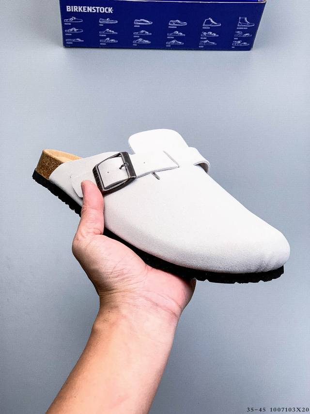 德国百年知名鞋履品牌 博肯Birkenstock 秋冬新款 勃肯半拖凉鞋系列包头拖鞋 广东原产#采用质地柔软牛皮革 中底搭载缓震软木橡胶 外置Eva轻量片装外底