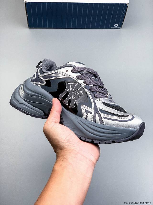 公司级！Mlb Chunky Liner 厚底休闲跑步鞋 Ny印花 透气轻便百搭运动鞋 1007972F30