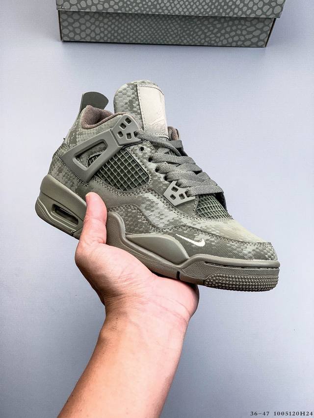 Air Jordan 4 Aj4代中帮复古休闲运动文化篮球鞋。秉承轻量化的速度型篮球鞋设计思想完成设计，降低重量的同时提升舒适度，中底延续前作使用了分离式后掌可