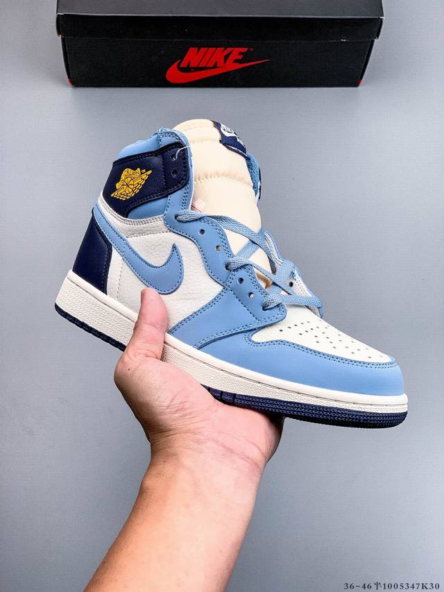 公司级头层！Air Jordan 1 乔1 高帮潮流缓震运动休闲板鞋 原装头层皮革 内置缓震气垫 原鞋开模 拒绝公底 原汁原味 忠于原版。1005347K30