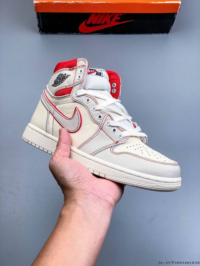 公司级头层！Air Jordan 1 乔1 高帮潮流缓震运动休闲板鞋 原装头层皮革 内置缓震气垫 原鞋开模 拒绝公底 原汁原味 忠于原版。1005481X38