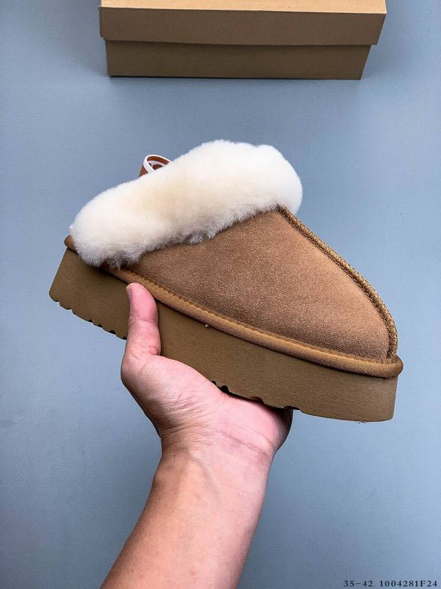方克特厚底包头拖鞋Ugg 秋季休闲便鞋松紧带舒适毛毛拖鞋 4281F24