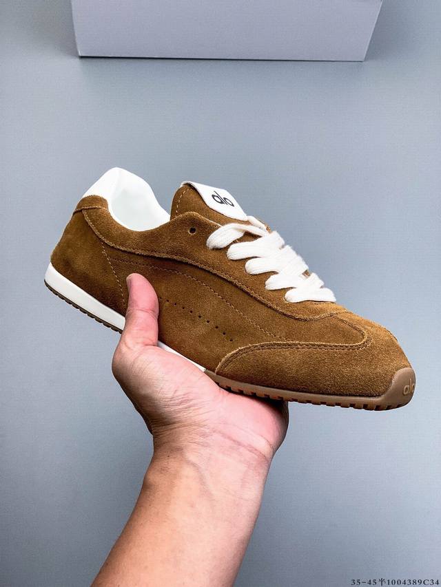 Alo Yoga Sunset真皮休闲德训鞋女款 2025新款超火巨好看阿甘鞋 平底防滑运动鞋 1004389C34