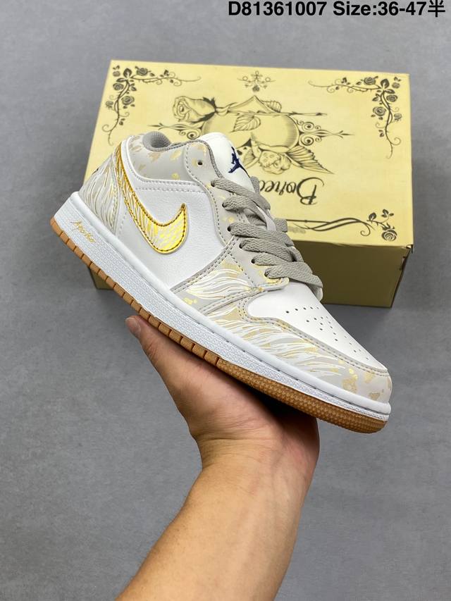 耐克Nike Wmns Air Jordan 1 Low Gs”Team Gold“Aj1乔丹一代低帮经典复古文化休闲运动篮球鞋 货号：553558-118 尺