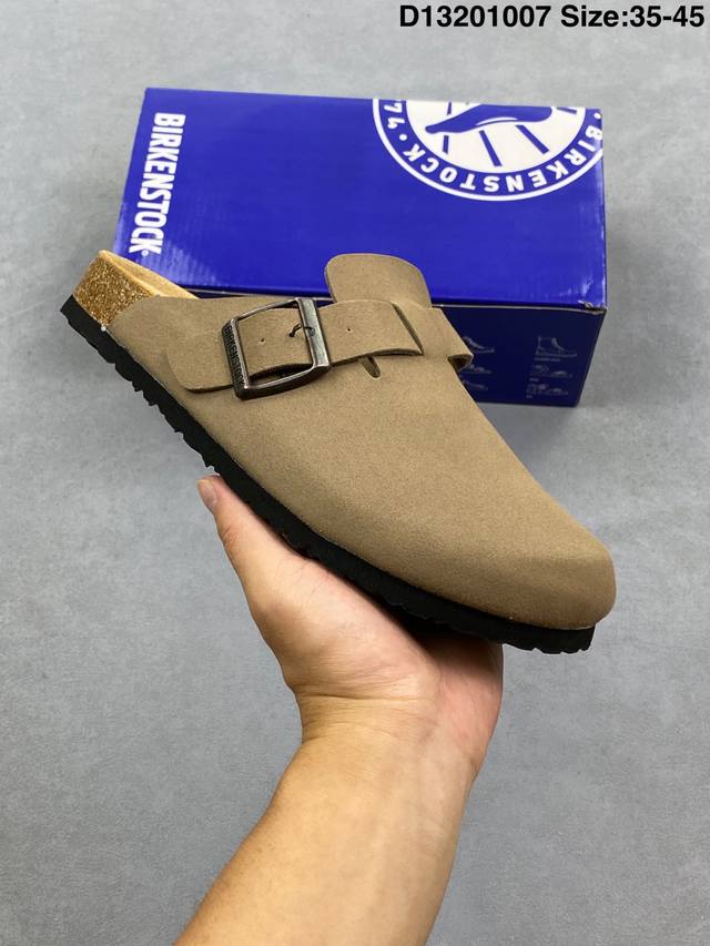 德国百年知名鞋履品牌 博肯Birkenstock Boston Vl 勃肯绒面 金属针扣软木底包头拖鞋 牛皮革质地柔软 搭配可调节鞋扣提升穿着舒适度 人体工学设