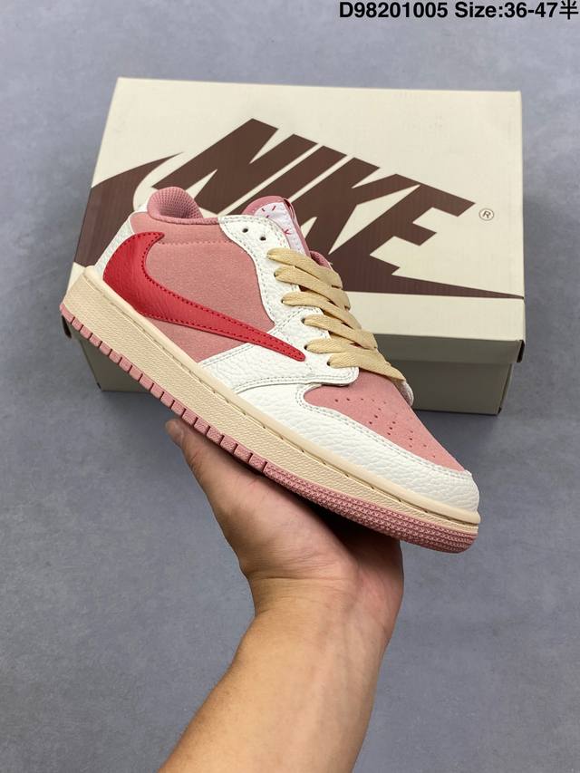 真标带半码 Travis Scott X Air Jordan 1 Low 低帮 红白黑倒钩 Aj1 乔丹1代 Aj1 乔1 低邦 白黑红倒勾联名 乔丹篮球鞋系