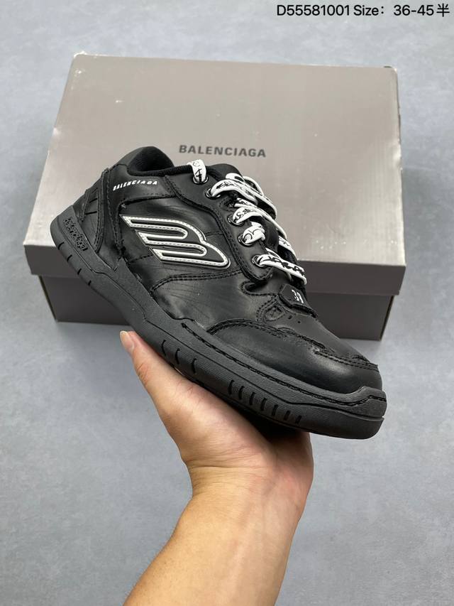 Balenciaga巴黎世家 25七夕系列 Hamptons Worn-Out 皮革 圆头系带 低帮 生活休闲鞋 男款 黑色 尺码：36-45 编码：D5558