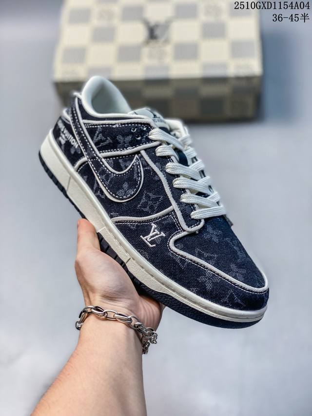 Nike Sb Dunk Low“Lv联名 白深黑牛仔” 高端定制 低帮休闲板鞋 定制鞋盒 大厂纯原品质出货 超高清洁度 皮料切割干净无任何毛边 细节完美 货号