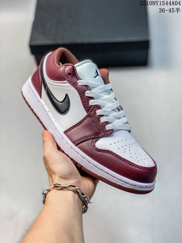 真标带半码 Nk Air Jordan 1 Low Aj1 乔1白酒红 低帮文化休闲板鞋 货号：Hf3148-102 尺码：36 36.5 37.5 38 38