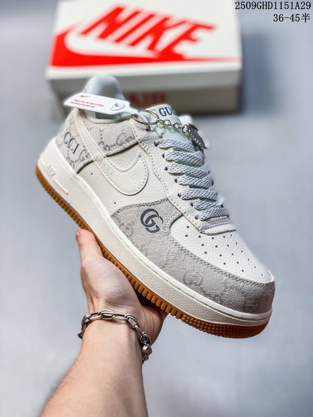 海外限量发售！公司级Nike Air Force 1 '07 Low “古驰联名 烟灰生胶”空军一号 低帮 运动鞋 休闲鞋 折边针车 工艺难度大 原楦头原纸板