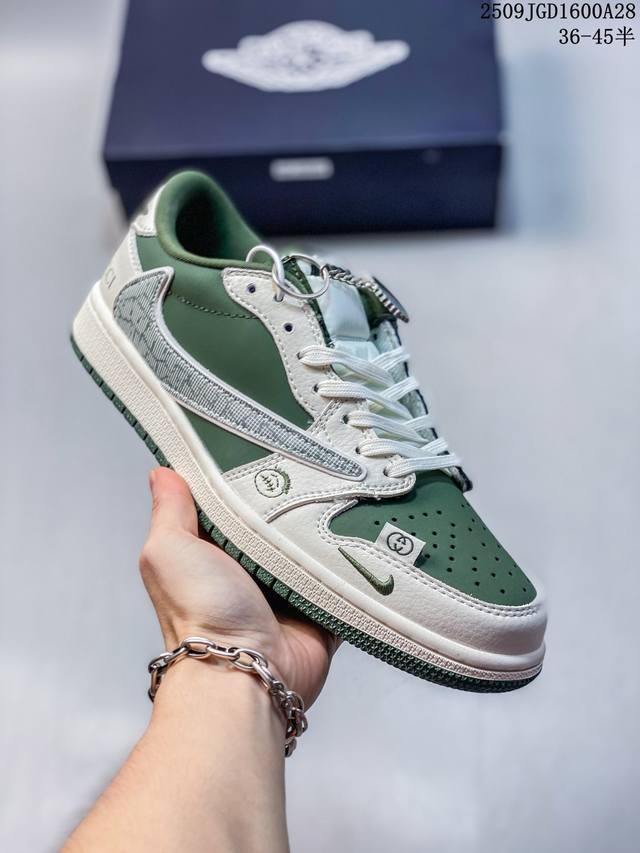 公司级Nike Air Jordan 1 X Travis Scott Aj1倒勾 乔一倒钩 ‘Diy’定制 耐克 低帮文化篮球鞋 货号:Jw1188-159