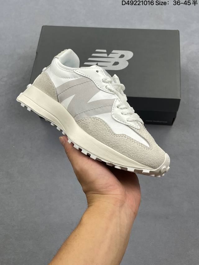 Nb新百伦New Balance Ms327系列复古休闲运动慢跑鞋“皮革米白灰海军绿生胶底” 货号：Ws327Lg1 尺码：36 37 37.5 38 38.5
