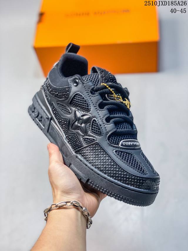 公司级路易威登 Louis Vuitton Lv 2.0路易威登板鞋 二代 拼接皮革 内嵌式绑带 新款 Lv Trainer最新配色运动鞋 L家 篮球鞋风格运动