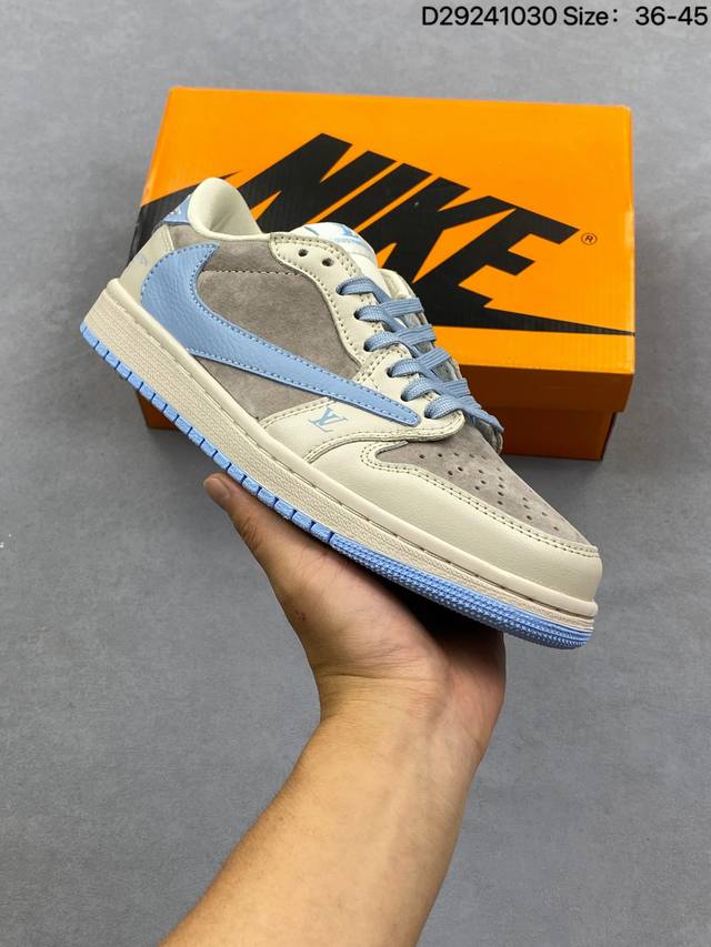 公司级Nike Air Jordan 1 X Travis Scott Aj1倒勾 乔一倒钩 ‘Diy’定制 耐克 低帮文化篮球鞋 完美品质出货 细节如图所示