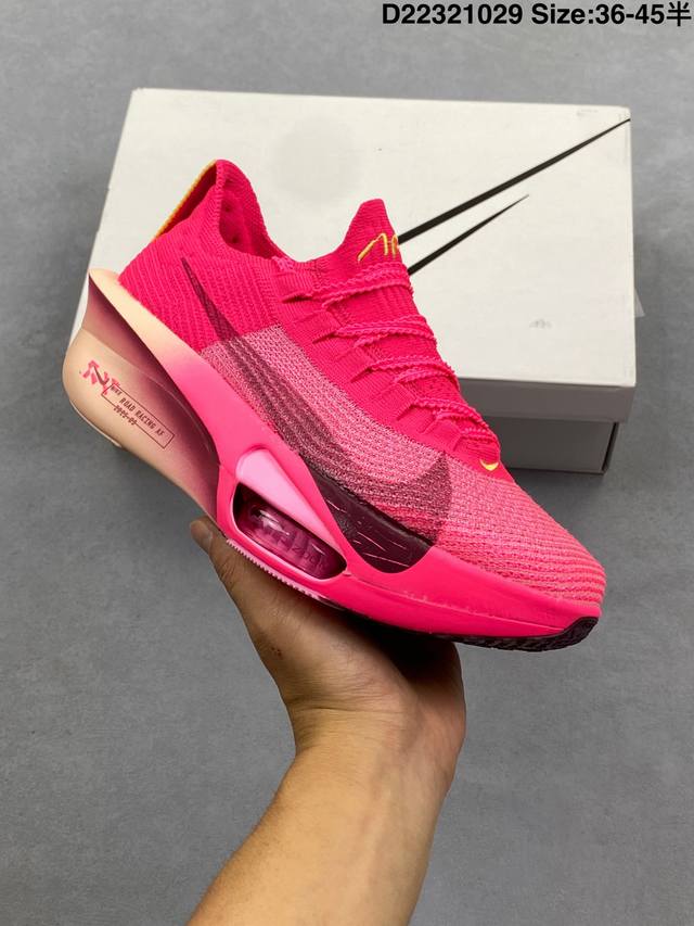 Nk Air Zoom Alphafly Next% 3 减震马拉松跑步鞋 首次通过一体式鞋底 替代了后跟和前足分离的设计 让双脚落地过渡更顺畅稳定 全掌 Zo