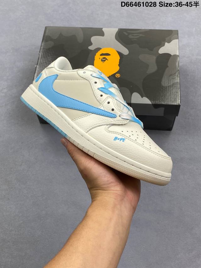 Travis Scott X Fragment Design X Jordan Air Jordan 1 Low Og Sp Bape联名 “白蓝” 多方联名合