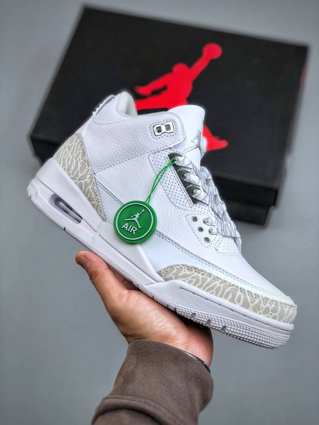 K Nike Air Jordan 3 Retro 纯白水泥 Aj3 乔丹3代 白水泥 乔丹篮球鞋系列 鞋身以白色为主调，采用优质皮革材质搭配鞋头及后跟处的经典