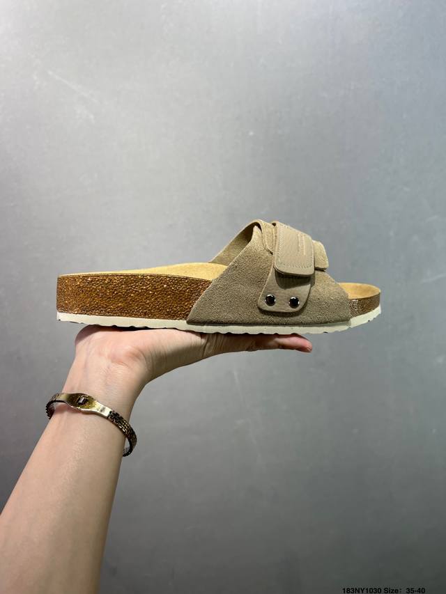 德国百年知名鞋履品牌 博肯Birkenstock 勃肯半拖凉鞋系列包头拖鞋 广东原产#采用质地柔软牛皮革 中底搭载缓震软木橡胶 外置Eva轻量片装外底 尺码：如