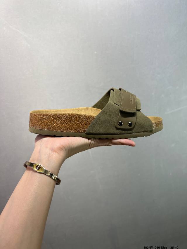 德国百年知名鞋履品牌 博肯Birkenstock 勃肯半拖凉鞋系列包头拖鞋 广东原产#采用质地柔软牛皮革 中底搭载缓震软木橡胶 外置Eva轻量片装外底 尺码：如