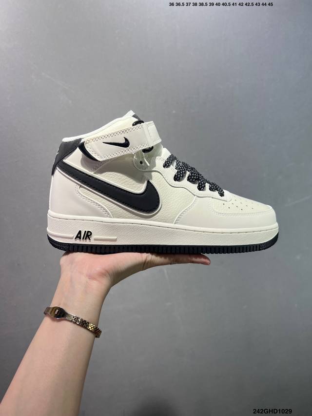 公司级 Nike Air Force 1 Mid 米深蓝 满天星中帮空军一号休闲板鞋 客供高亮3M反光 定制头成皮料 定制鞋盒 原楦原纸板 纯正版型 内置全掌气