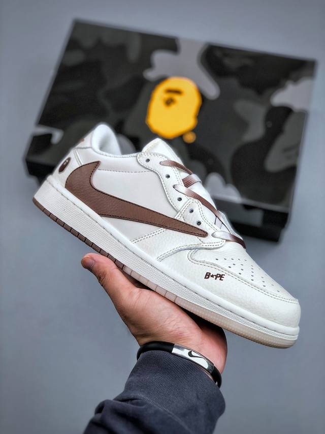 Travis Scott X Fragment Design X Jordan Air Jordan 1 Low Og Sp Bape联名 “白棕” 多方联名合