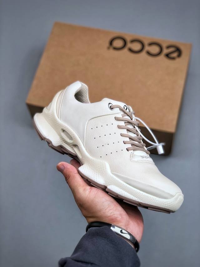 L Ecco爱步 Biom C 头层牛皮 户外 舒适百搭 系带低帮 生活休闲鞋 女款 白粉色 #经典和现代工艺品质融合 精选小牛皮面料 百搭休闲老爹鞋 舒适性相