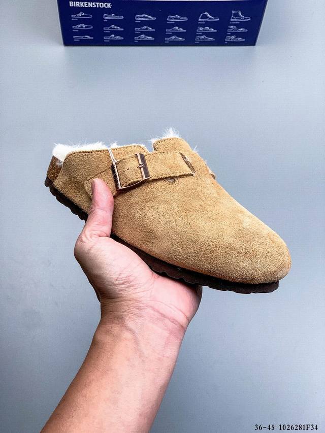 德国百年知名鞋履品牌 加绒加毛博肯Birkenstock 秋冬新款 勃肯半拖凉鞋系列加棉 加绒包头拖鞋 广东原产#采用质地柔软牛皮革 中底搭载缓震软木橡胶 外置