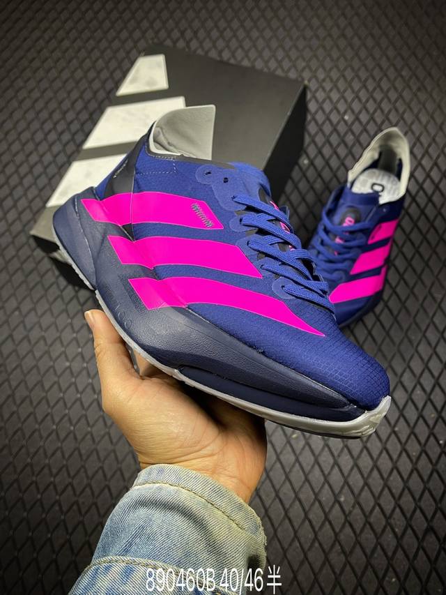 B 公司级Adidas Adizero Adios Pro 5 M 马拉松飞线贾卡轻质透气休闲运动跑步鞋 采用双层透气网纱 Flywire动态飞线绑缚鞋面材质