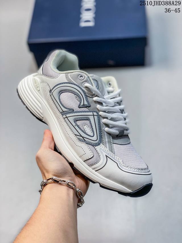 公司级 Dior迪奥 男款老爹跑步鞋 D-Connect 氯丁橡胶运动鞋 厚底增高老爹鞋 外贸平台专供。官方19Ss走秀款 采用透明橡胶镶片设计 高弹力透气针织