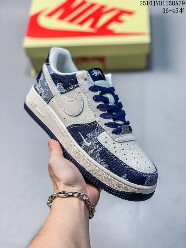 海外限量发售！公司级Nike Air Force 1 '07 Low “Lv联名 渐变牛仔”空军一号 低帮 运动鞋 休闲鞋 折边针车 工艺难度大 原楦头原纸板
