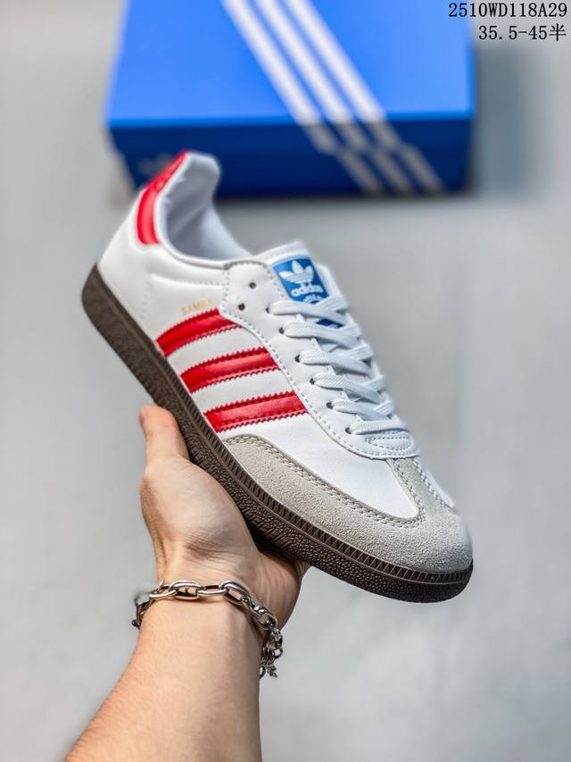 Adidas 阿迪达斯 男女鞋半码制，采用磨砂牛剖革鞋面材质，外置橡胶大底带你回味最原始的永远经典，阿迪达斯 三叶草Adidas Originals Samba