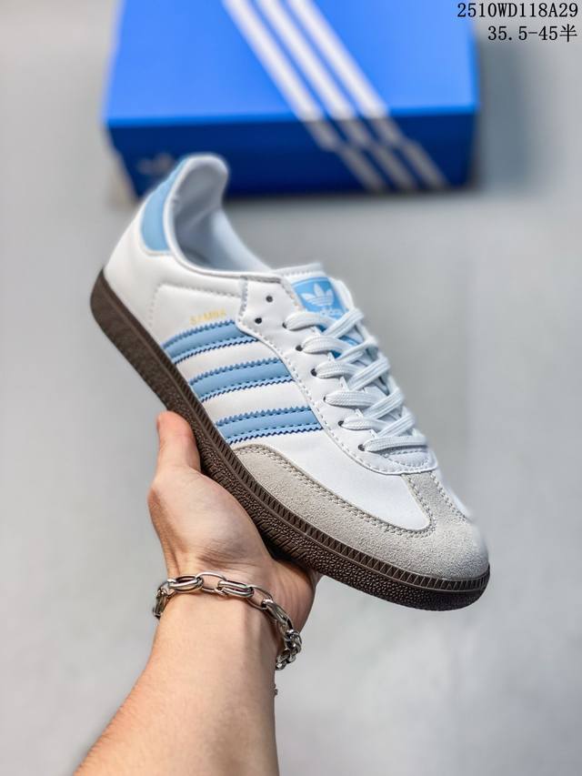 Adidas 阿迪达斯 男女鞋半码制，采用磨砂牛剖革鞋面材质，外置橡胶大底带你回味最原始的永远经典，阿迪达斯 三叶草Adidas Originals Samba