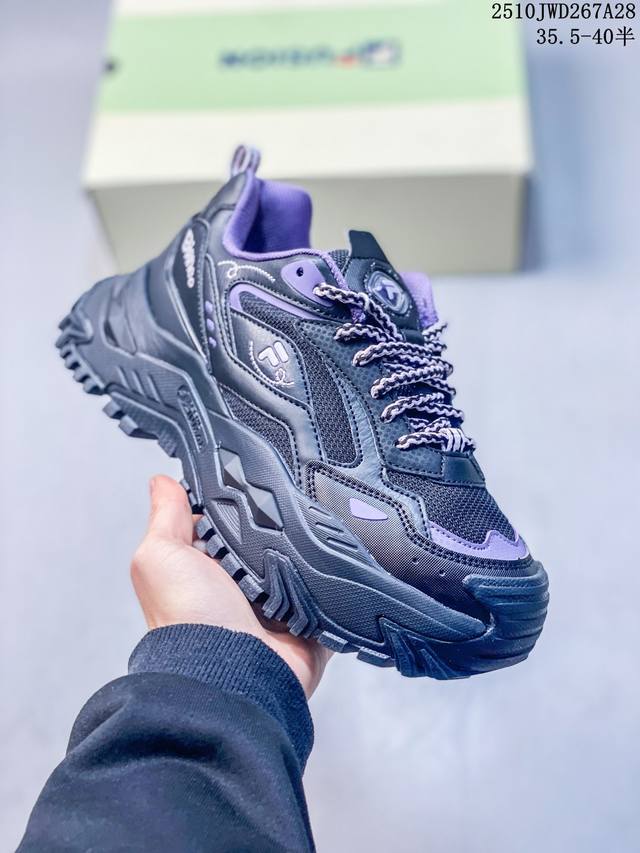 Fila Fusion斐乐潮牌 Bianco Dx So硬糖鞋 南方版 潮流运动厚底 增高 低帮 生活休闲鞋 女款 黑紫 10Jwd267A27