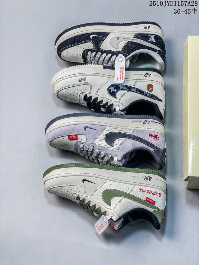 海外限量发售！公司级Nike Air Force 1 '07 Low “Bape联名 双拼老人头”空军一号 低帮 运动鞋 休闲鞋 折边针车 工艺难度大 原楦头原