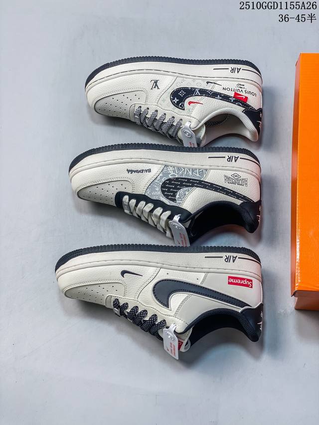 海外限量发售！公司级Nike Air Force 1 '07 Low “Supreme联名 经典黑满天星”空军一号 低帮 运动鞋 休闲鞋 折边针车 工艺难度大