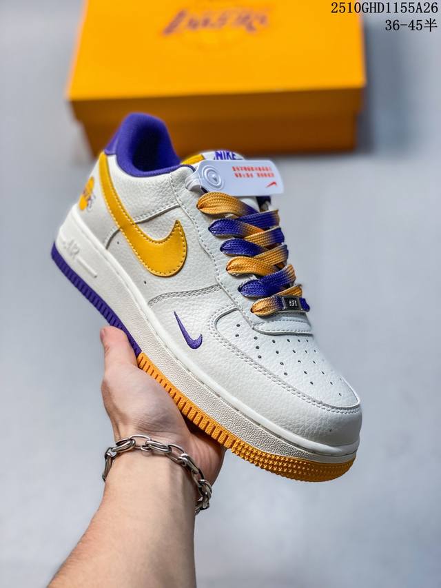 海外限量发售！公司级Nike Air Force 1 '07 Low “Nba联名 紫金湖人”空军一号 低帮 运动鞋 休闲鞋 折边针车 工艺难度大 原楦头原纸板