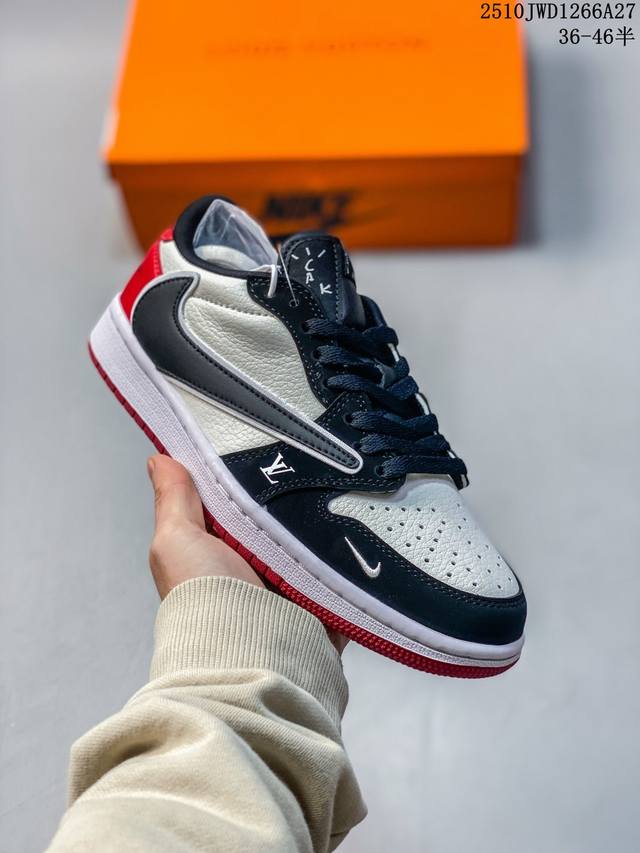 采用软质牛剖革组合猪巴革鞋面材质，鞋垫嵌Eva缓震物料，内置气垫及耐磨橡胶大底乔丹Air Jordan 1 Low Aj1乔1 倒勾低帮休闲复古文化运动板鞋 货