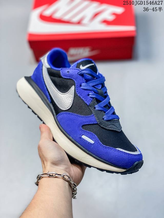 公司级Nike Phoenix Waffle Leather 耐克 舒适防滑耐磨 低帮休闲跑步鞋 原鞋开发 完美鞋型 原楦原数据开发纸版楦型 同源织法半透网纱材