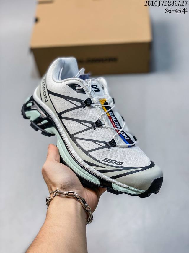 公司级Salomon萨洛蒙 Xt-6 户外越野跑鞋 鞋面采用Sensifit贴合技术 全方位贴合包裹脚型 鞋跟部鞋底牵引设计 提供强大的抓地性能 更适应野外崎岖