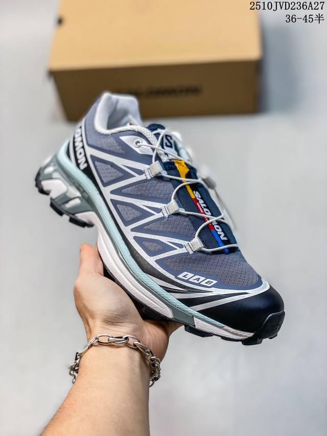 公司级Salomon萨洛蒙 Xt-6 户外越野跑鞋 鞋面采用Sensifit贴合技术 全方位贴合包裹脚型 鞋跟部鞋底牵引设计 提供强大的抓地性能 更适应野外崎岖