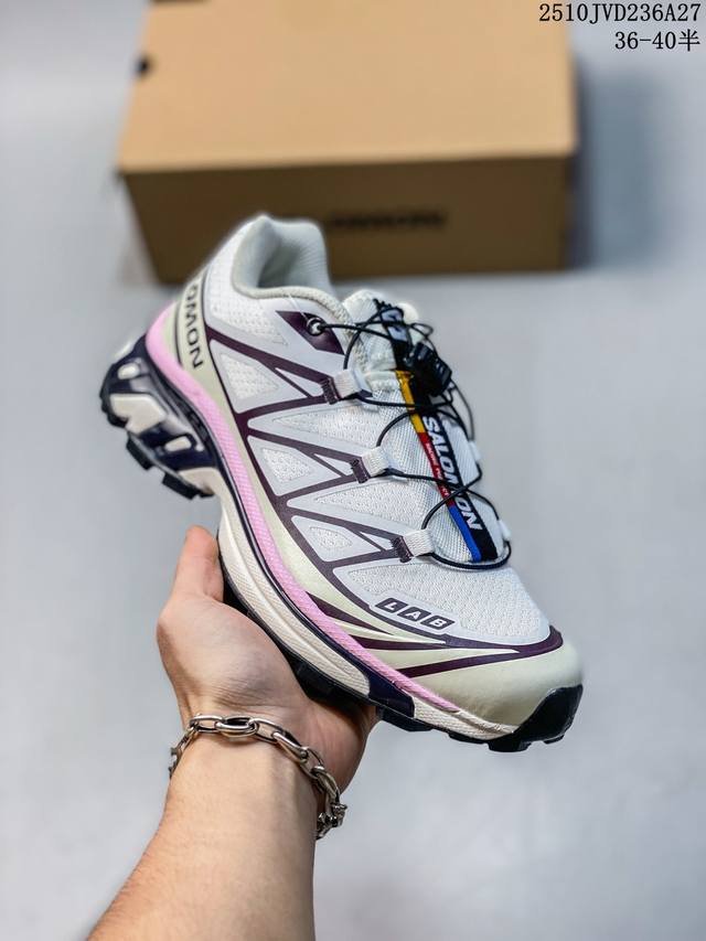 公司级Salomon萨洛蒙 Xt-6 户外越野跑鞋 鞋面采用Sensifit贴合技术 全方位贴合包裹脚型 鞋跟部鞋底牵引设计 提供强大的抓地性能 更适应野外崎岖