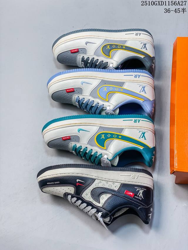 海外限量发售！公司级Nike Air Force 1 '07 Low “Lv，Supreme联名 白蓝色”空军一号 低帮 运动鞋 休闲鞋 折边针车 工艺难度大