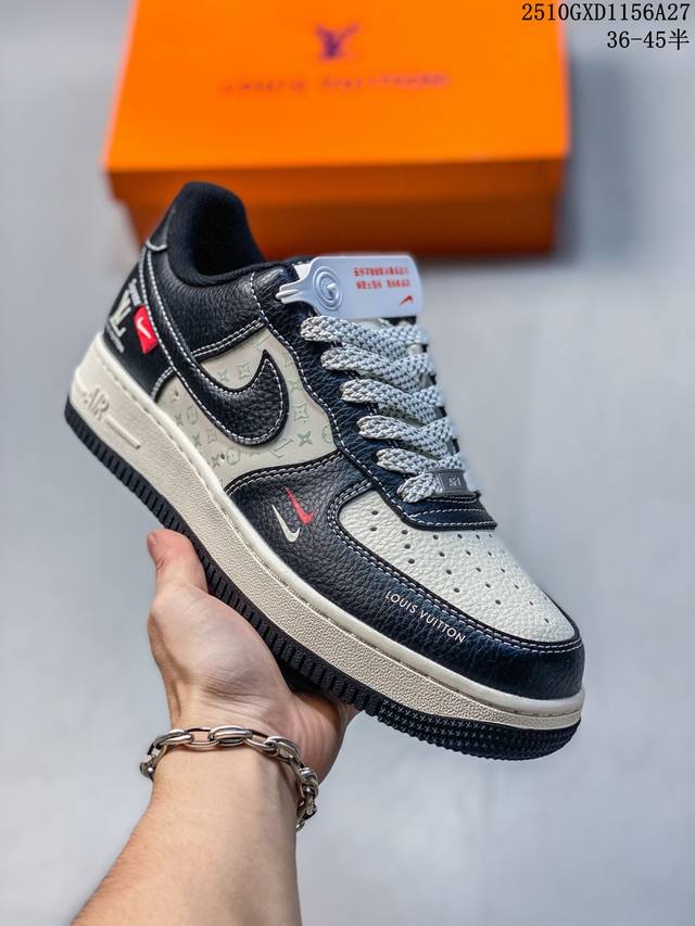 海外限量发售！公司级Nike Air Force 1 '07 Low “Lv，Supreme联名 白蓝色”空军一号 低帮 运动鞋 休闲鞋 折边针车 工艺难度大