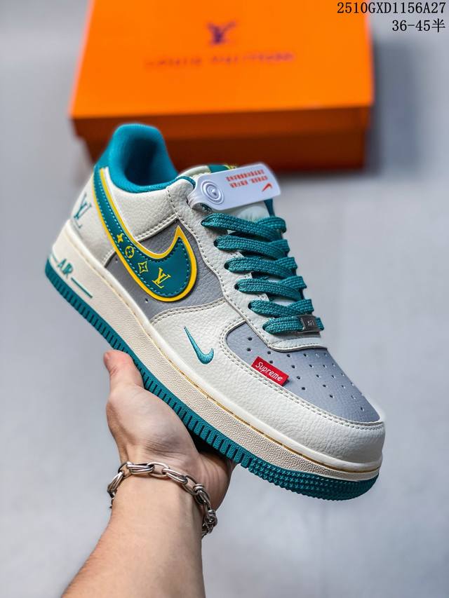 海外限量发售！公司级Nike Air Force 1 '07 Low “Lv，Supreme联名 白蓝色”空军一号 低帮 运动鞋 休闲鞋 折边针车 工艺难度大