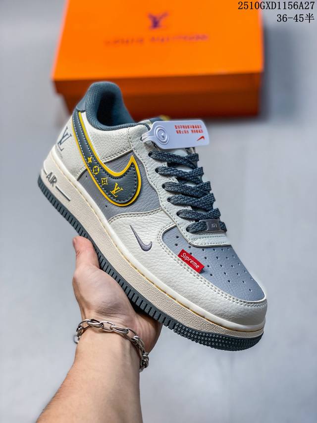 海外限量发售！公司级Nike Air Force 1 '07 Low “Lv，Supreme联名 白蓝色”空军一号 低帮 运动鞋 休闲鞋 折边针车 工艺难度大